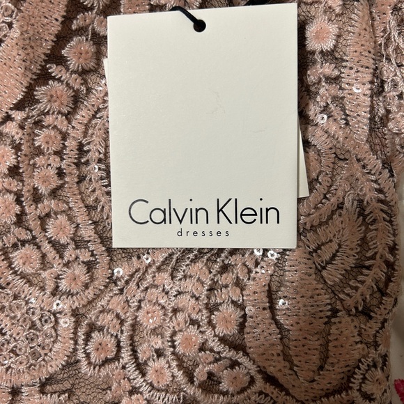 NWT Calvin Klein Taupe Lace and Sequin Midi Dress - Picture 5 of 6